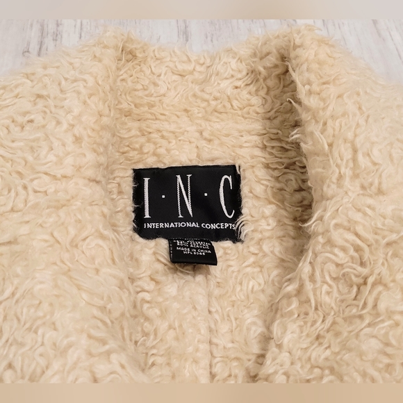 I.N.C. International Concepts Faux Fur Cotton Off-White Cream Shearling Jacket M - Picture 4 of 13